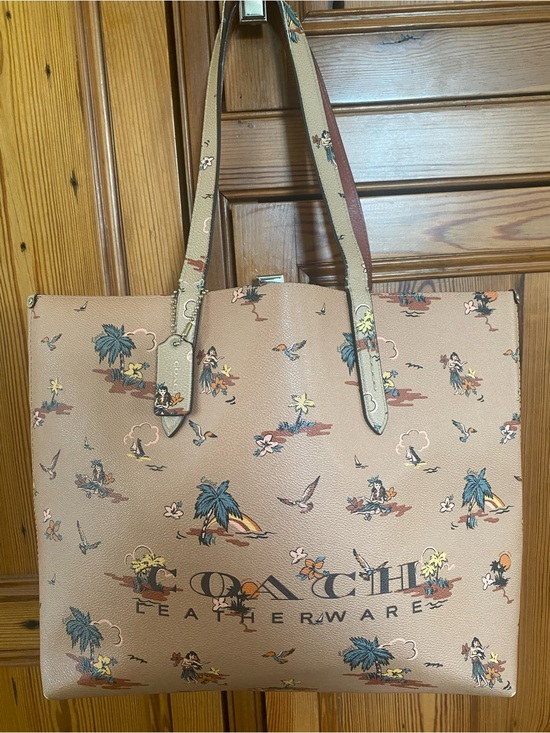 Coach Handbags - Coach Pink Tan Tropical Print Leather Tote